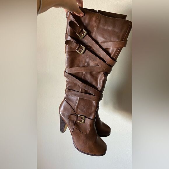JustFab Eartha Corset Heeled Brown Boots Size 10 - Picture 10 of 11